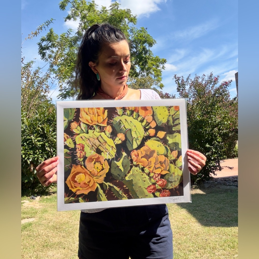 Large Floral Cactus Fine Art Print 16x20” signed by Choctaw Artist, Home Decor